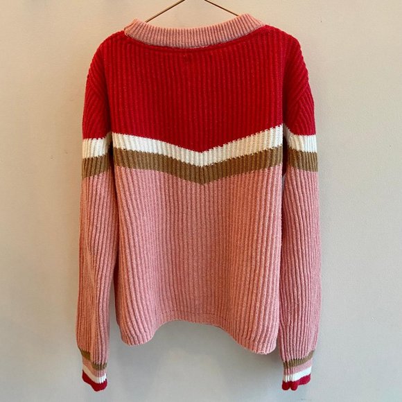 Mini Boden Girls' Chevron Striped Chalky Pink Rib-Knit Sweater - Picture 3 of 7